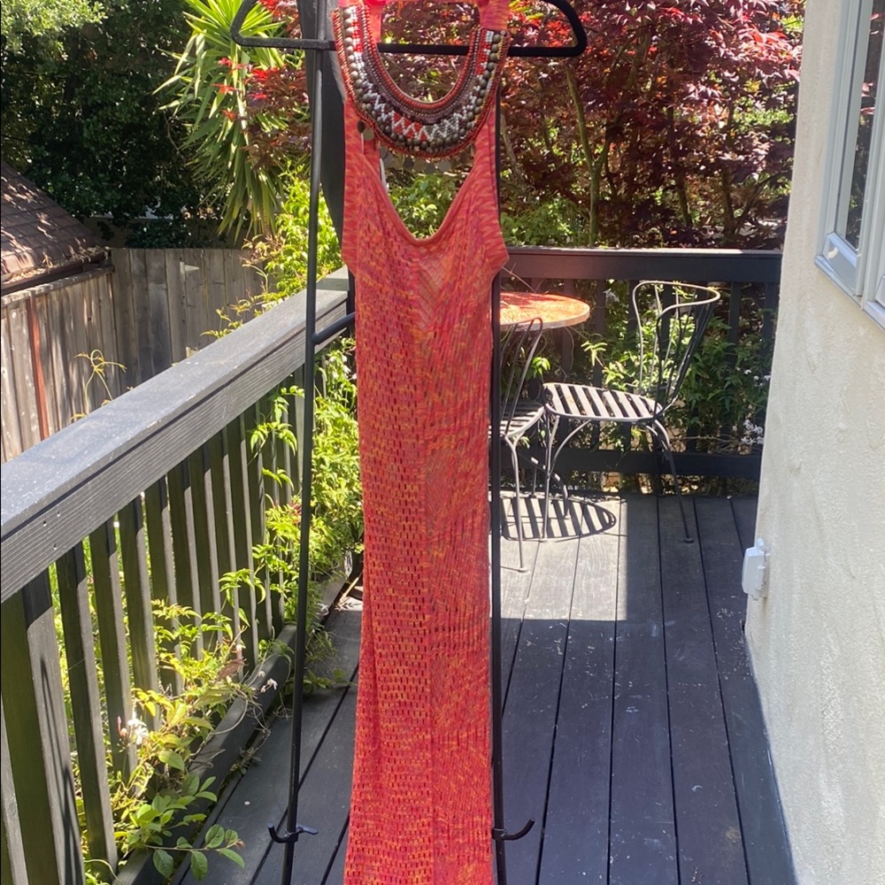 Bebe Red and Orange Maxi Dress